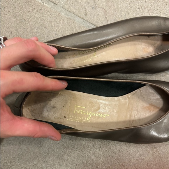 Salvatore Ferragamo Metallic Brown Leather Flats - Picture 3 of 10